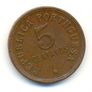 Монета Португальская Ангола 5 сентаво 1921