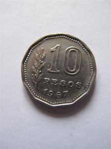 Аргентина 10 песо 1967