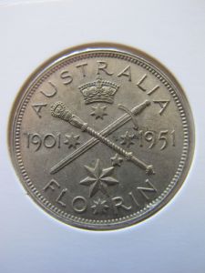 Австралия 1 флорин 1951 серебро