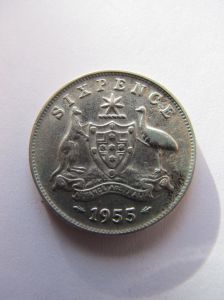 Австралия 6 пенсов 1955 серебро