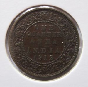 Монета Британская Индия 1/4 АННЫ 1912