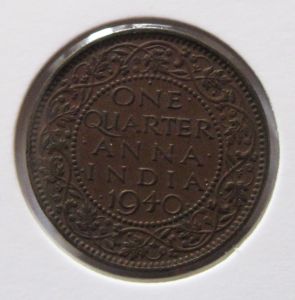 Монета Британская Индия 1/4 АННЫ 1940