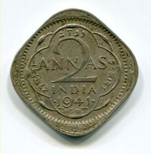 Монета Британская Индия 2 АННЫ 1941