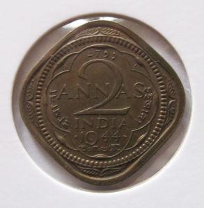Монета Британская Индия 2 АННЫ 1944