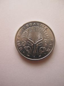 Монета Джибути 5 франков 1991