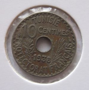 Монета Французский Тунис 10 сантимов 1938 XF-