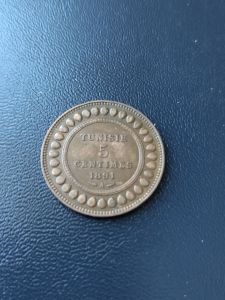 Монета Французский Тунис 5 сантимов 1891