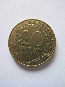 Франция 20 сантимов 1991