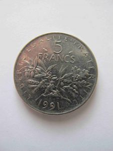 Франция 5 франков 1991