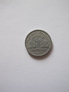 Монета Франция 50 сантимов 1943