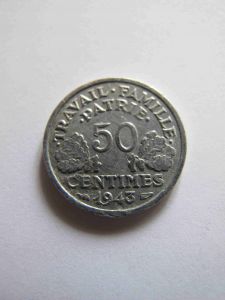 Монета Франция 50 сантимов 1943 года