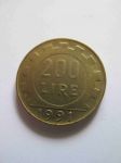 Монета Италия 200 лир 1991