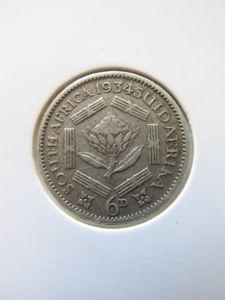 Южная Африка 6 пенсов 1934 серебро