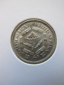 Южная Африка 6 пенсов 1950 серебро