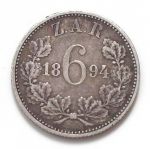 Монета Южная Африка - Трансвааль 6 пенсов 1894 Серебро