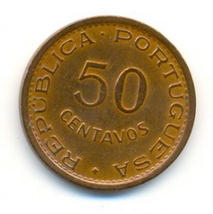 Монета Португальский Мозамбик 50 сентаво 1973