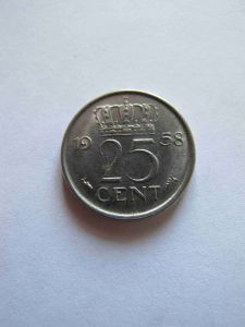 Нидерланды 25 центов 1958