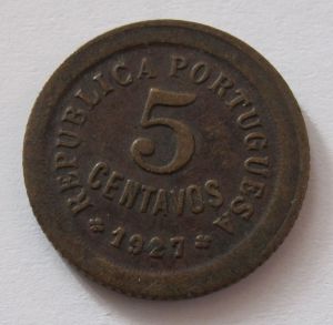 Монета Португалия 5 сентаво 1927