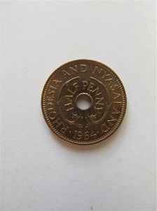 Монета Родезия и Ньясаленд 1/2 пенни 1964 UNC