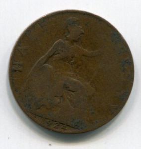 Монета Великобритания 1/2 пенни 1924 ГЕОРГ V
