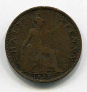 Монета Великобритания 1/2 пенни 1929 ГЕОРГ V