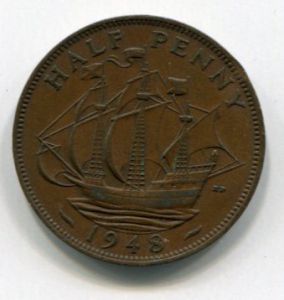 Монета Великобритания 1/2 пенни 1948 ГЕОРГ VI