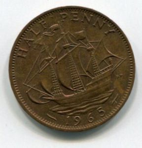 Монета Великобритания 1/2 пенни 1965 ЕЛИЗАВЕТА II