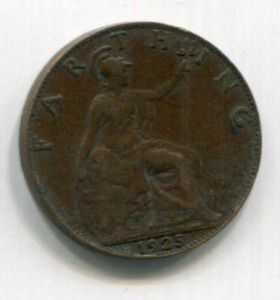 Монета Великобритания 1 фартинг 1925  ГЕОРГ V