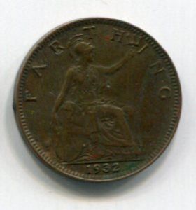 Монета Великобритания 1 фартинг 1932  ГЕОРГ V