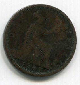 Монета Великобритания 1 пенни 1863 Виктория
