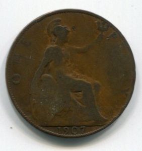 Монета Великобритания 1 пенни 1907 ЭДУАРД VII