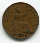 Монета Великобритания 1 пенни 1945