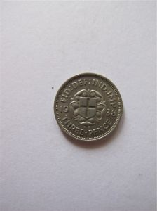 Монета Великобритания 3 пенса 1938 серебро, ГЕОРГ VI