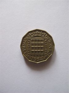 Монета Великобритания 3 пенса 1954  ЕЛИЗАВЕТА II