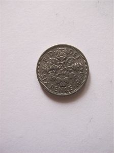 Монета Великобритания 6 пенсов 1960 ЕЛИЗАВЕТА II