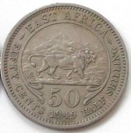 Монета Британская Восточная Африка 1/2  шиллинга 1949