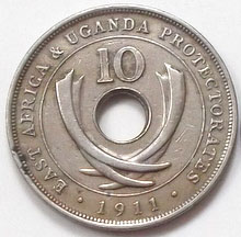 Монета Британская Восточная Африка и Уганда 10 центов 1911