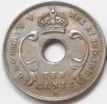 Монета Британская Восточная Африка и Уганда 10 центов 1911
