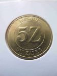 Монета Заир 5 заиров 1987
